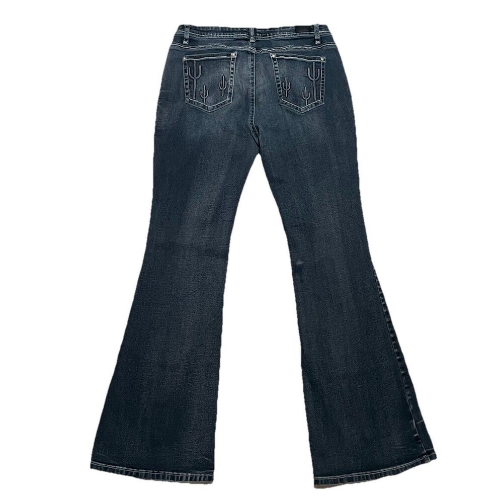 South Western Cowgirl Flare Denim Jeans Sz L 30x30 Dark Wash Bootcut Cactus